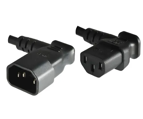 DINIC Kaltgeräte-Verlängerung C13 gewinkelt auf C14 gewinkelt, schwarz, kurz