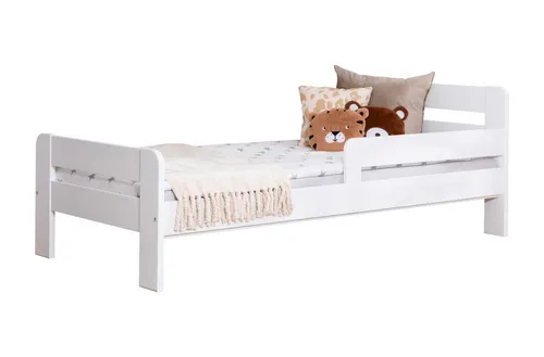TiCAA Einzelbett Kinderbett Jugendbett Bennet mit Rausfallschutz - Massives Kiefernholz Kinderbett, stabiler Rausfallschutz und Lattenrost, ideal für sicheres Schlafen im Kinderzimmer, in zwei Größen erhältlich.