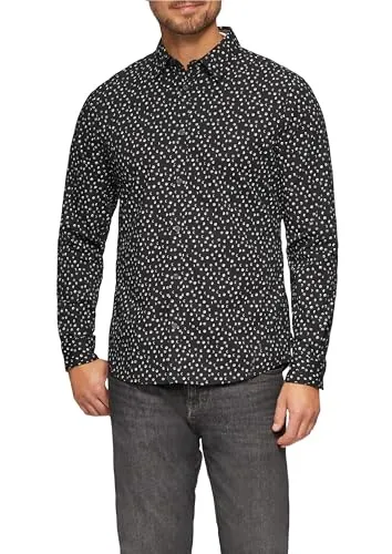 s.Oliver Langarmhemd mit All-Over Muster, Black aop - Freizeithemden mit atmungsaktivem und elastischem Material, ideal für einen lässigen Look und komfortablen Tragekomfort.