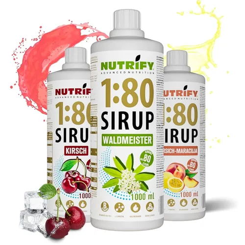 NUTRIFY 1:80 Getränkekonzentrat - Waldmeister Kirsch Pfirsich Maracuja - je 1L