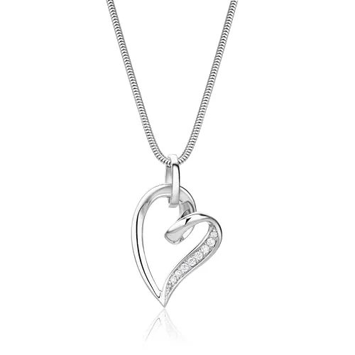 Miore Kette mit Anhänger MSM116N - Halskette & Herzanhäger aus 925 Sterling Silber, Herz mit 8 Zirkonia 0,19 Kt