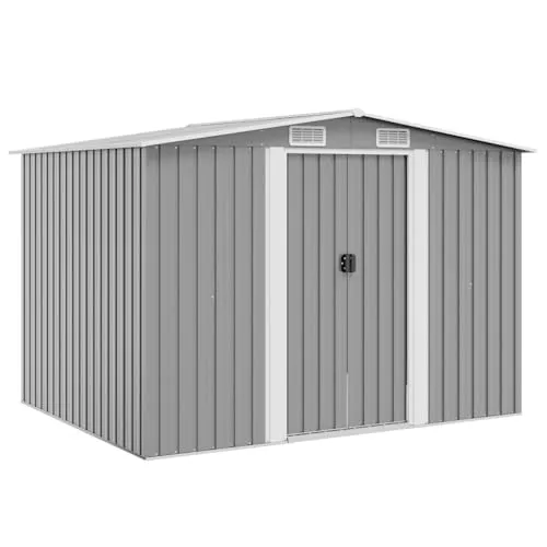 vidaXL Geräteschuppen 42907, Metall, 4,72m² - Gerätehäuser mit verzinktem Stahl, ideal für die sichere Lagerung. Zweigeteilte Schiebetür und 4 Belüftungsöffnungen sorgen für optimalen Zugang und Luftzirkulation.
