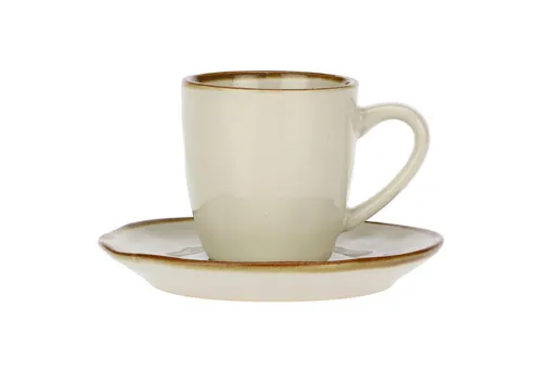 Rose & Tulpani Espressotasse Espressotasse mit Untertasse Mokkatasse Concerto AVORIO Ivory, 2-tlg., Steingut, Handgefertigt, Spülmaschinenfest, Mikrowellenfest, Backofengeeignet