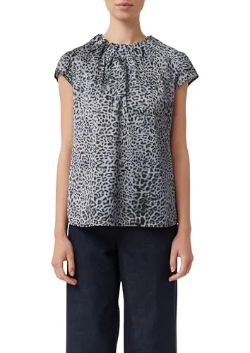 comma Blusen - Blusen & Tuniken für Damen mit Rundhalsausschnitt und kurzen Kappärmeln, stilvolles Allover-Print für einen eleganten Look.