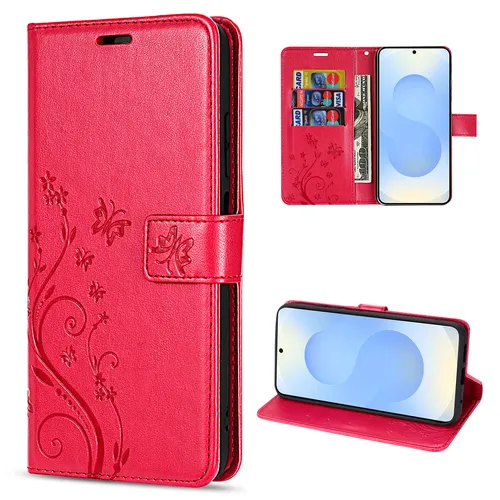 Hülle für Samsung Galaxy S25 Handyhülle Handy Tasche Wallet Case Flip Cover Rot