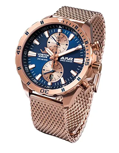 Vostok Europe Almaz Space Station Herrenuhr Chronograph mit Milanaiseband 320B660-B