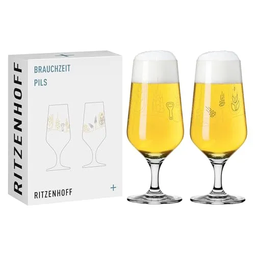RITZENHOFF Bierglas 300 ml - 2er Set mit Hopfen und Malz Motiv - Biergläser - Hochwertige, spülmaschinengeeignete Gläser im 2er-Set, ideal für Craft Beer und Pils. Made in Germany, mit zeitloser Optik und einzigartigem Hopfen und Malz Dekor.