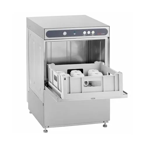 GastroHero Gläserspülmaschine ECO 40x40 cm - Spültechnik mit hoher Effizienz: 30 Körbe/Stunde, hygienische Reinigung dank Thermostop-Technologie und energiesparende, robuste Edelstahlbauweise für Langlebigkeit.