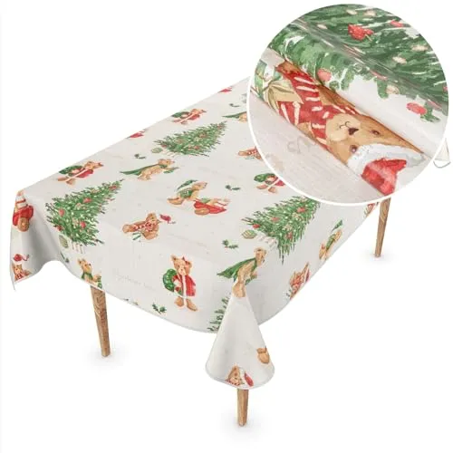 ANRO Wachstuchtischdecke Weihnachts Tischdecke abwaschbar Wachstuch Weihnachten Wachstischdecke Teddybär 100x140cm