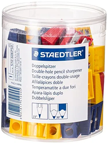 STAEDTLER Doppel-Spitzer 510 60KP50 - Praktischer Doppel-Spitzer für präzise Spitzen, ideal für Buntstifte und normale Stifte, geliefert in einer praktischen 50er Dose für Schulen und Büros.