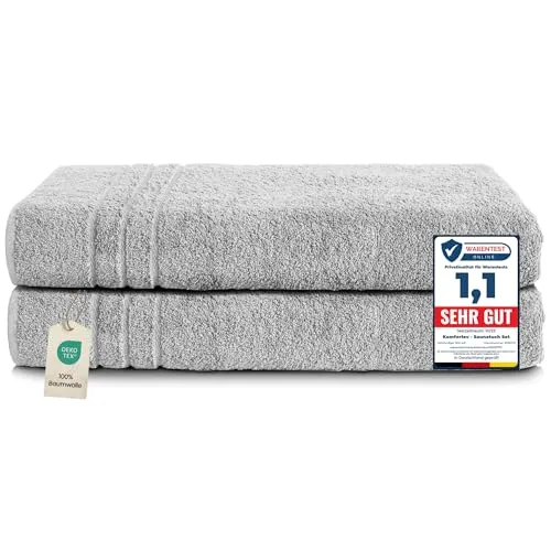 Komfortec 2er Saunatuch Set 80x200 cm - Duschtücher aus 100% Baumwolle, XXL-Saunatücher, weich und schnelltrocknend, ideal für Sauna, Spa und Wellness.