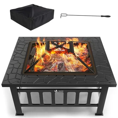 VOUNOT Feuerschale mit Funkenschutz – Elegante Feuerstelle für Garten und Terrasse