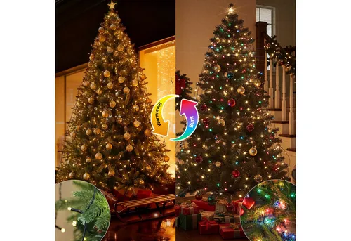 Salcar LED-Lichterkette LED Weihnachtsbaum Lichterkette – Warmweiß & Bunt umschaltbar, 1,5m 200 LED 9 Modi mit 8 Girlanden für 90cm - 150cm Tannenbaum