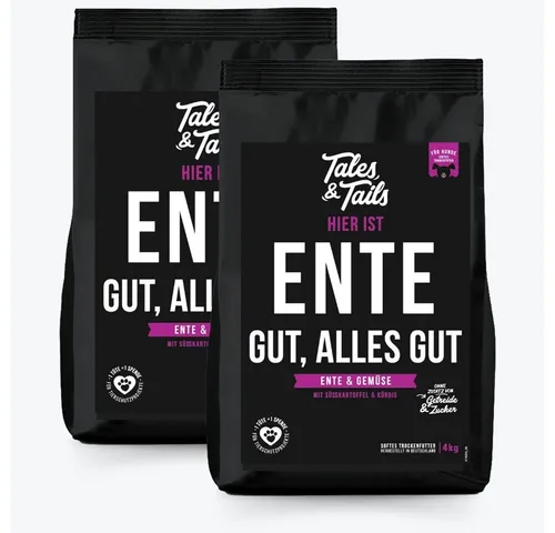 Tales & Tails Softtrockenfutter Ente – Hochwertiges Trockenfutter für Hunde - Monoprotein Trockenfutter für Hunde, ideal für sensible Tiere. Enthält 70% Ente, getreidefrei und glutenfrei. Perfekt für alle Größen und Altersgruppen.