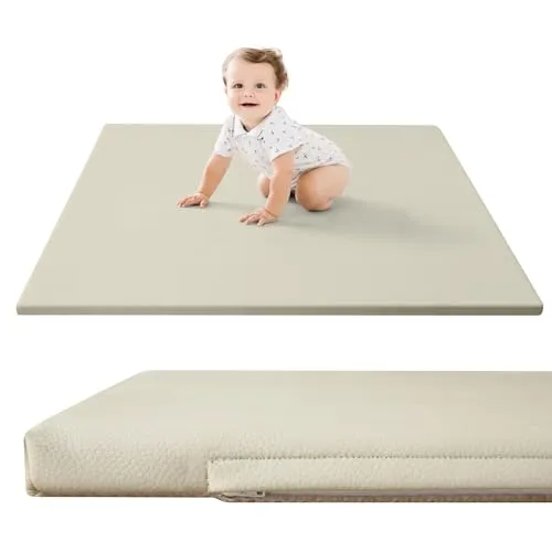 Stylische Spielmatte für Baby aus veganem Leder 120x120cm - Spiel- & Krabbeldecken: Hochwertige Krabbelmatte mit Memory-Schaum und rutschfester Unterseite für Sicherheit und Komfort – perfekt für modernes Wohnen und entspanntes Spielen.