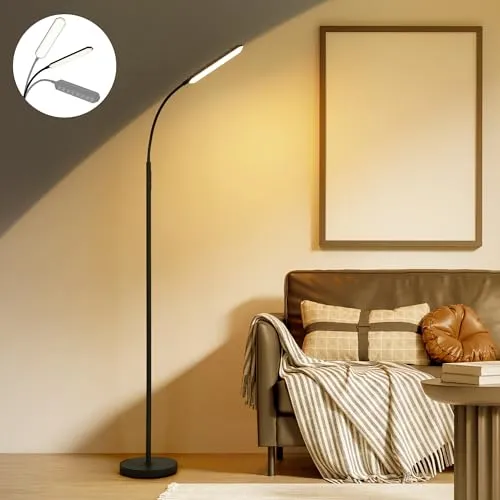 LuminexDesigns LED Stehlampe Wohnzimmer Leselampe – 18W Super Helle Dimmbare Stehleuchte 2700K-6500K mit Fernbedienung, Timer, Energiesparend Kinderfreundlich für Schlafzimmer, Büro, Leseecke Schwarz