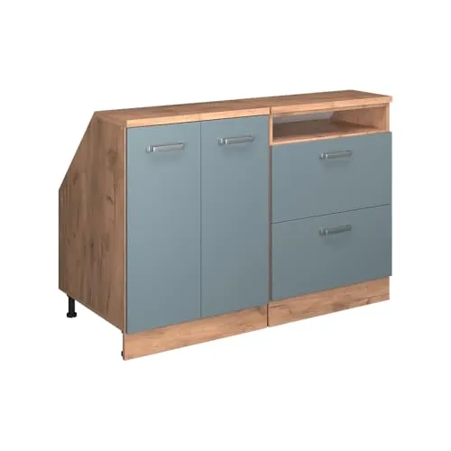 Vicco Unterschrank R-Line, Blau-Grau/Goldkraft Eiche, 120 cm 2er Set