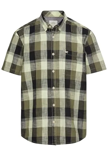 camel active Herren Kariertes Kurzarmhemd aus Reiner Baumwolle Khaki - T-Shirts für Herren mit Button-Down-Kragen und aufgesetzter Brusttasche, ideal für lässige Looks und Komfort im Alltag.