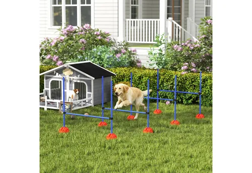 PawHut Agility-Hürde Sprungtrainings-Set für Hunde, Kunststoff, Agility Set (4-tlg) für Hundetraining, Spiele Training, Blau+Orange