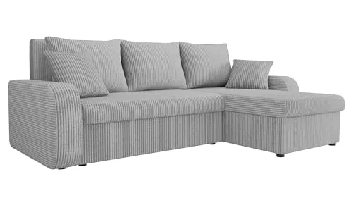 MIRJAN24 Ecksofa Kris Cord mit Schlaffunktion - Ecksofa in L-Form mit Bettkasten und Kissen-Set, ideal für Gästeübernachtungen und platzsparend, Maße: 238 cm x 147 cm, hochwertige Cord-Oberfläche.