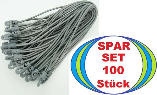 100x Zelt Planen Spanner 25 cm GRAU mit Haken Planenspanner Spann Gummi Spannfix