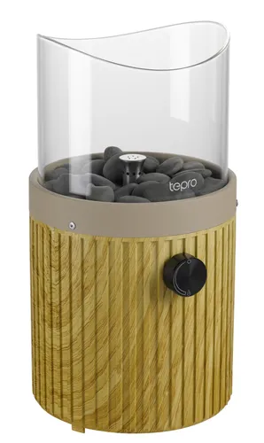 tepro Tisch-Gasfeuerstelle rund mit Glasaufsatz, 16 cm Durchmesser, Beige - Kompakte Tisch-Gasfeuerstelle für stimmungsvolle Abende im Freien. Der Edelstahl-Brenner sorgt für eine gemütliche Flamme, während die elegante Glasumrandung das Design aufwertet. Ideal für Balkon und Terrasse.