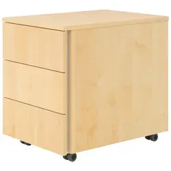 bümö lite Rollcontainer mit Schubladen - Büroschränke - Funktionaler Rollcontainer aus Holz in Ahorn, ideal für das Homeoffice mit werkzeugloser Montage und 3 geräumigen Schubladen.