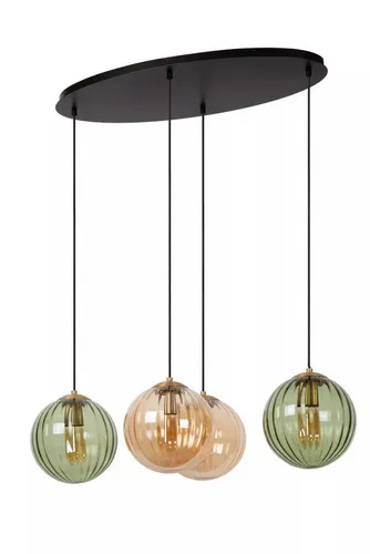 Licht-Erlebnisse Pendelleuchte ILIOR, ohne Leuchtmittel, Metall Glas E27 H: max. 150 cm Schwarz Grün Bernstein 4-flammig