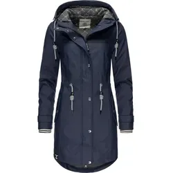 PEAK TIME Regenjacke L60042 - Stylischer taillierter Regenmantel für Damen in Blau, wasserdicht und windabweisend, ideal für jedes Wetter.