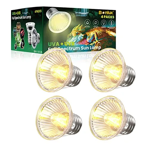 Bonlux E27 Reptilien Wärmelampe Terrarium 50W UVA UVB Dimmbar Glühlampe 220-240V Haustier Heizlampe glühbirne für Reptilien Eidechsen schildkröten Schlangen (4 Stück)