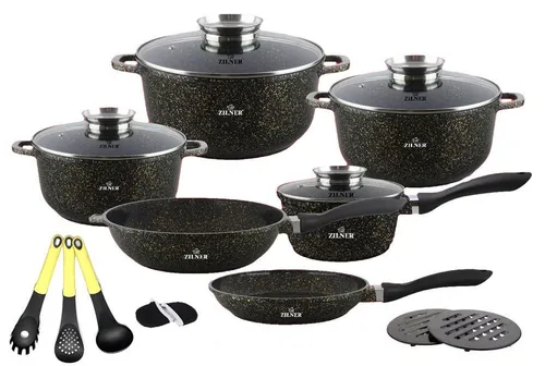 Zilner Topf-Set Schwarze Goldene Töpfe mit Pfannen und Kasserolle Steinbeschichtung, Aluminiumguss (sehr hochwertig, 17-tlg., Zeitloses Design des Topfsets. Eine ideale Geschenkidee)