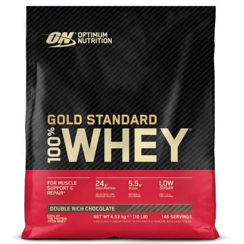 Optimum Nutrition Gold Standard 100% Molkenproteinpulver - Double Rich Chocolate - Protein Shakes & Muskelaufbau: Das meistverkaufte Proteinpulver unterstützt Muskelaufbau und Regeneration, enthält BCAAs und Glutamin, ist zucker- und fettarm.