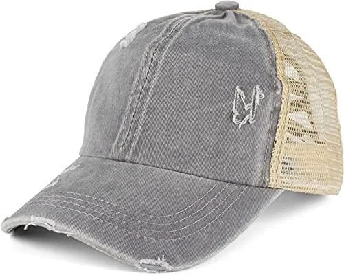 styleBREAKER Baseball Cap Ponytail im Used Look mit Mesh-Einsatz