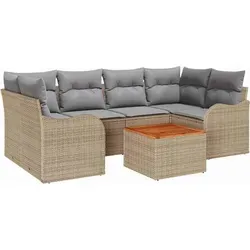 vidaXL 7-teiliges Garten Sofa Set mit Kissen in Beige - Gartenmöbel-Set für 5 Personen, modulares Design und wetterfestes Poly-Rattan für stilvolle Entspannung im Freien.
