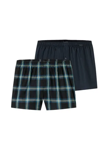 Schiesser Herren 2 Pack Boxershorts Baumwolle - Bequeme Webboxer im Doppelpack - Herren-Boxershorts in zwei Designs, beinumspielende Passform mit funktionaler Knopfleiste und elastischem Mehrnadelbund für optimalen Tragekomfort.