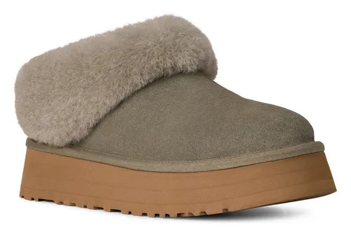 UGG Damen Hausschuhe Tazzelle – Bequeme Velourslederschuhe - Hochwertige Hausschuhe aus anschmiegsamem Veloursleder mit wärmendem Lammfellfutter. Die flexible EVA-Laufsohle sorgt für hohen Tragekomfort und ein angenehmes Laufgefühl.