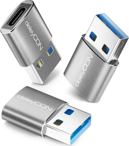 deleyCON USB C Adapter (3 Stück) USB 3.0 5Gbps USB C Buchse zu A Stecker Adapter für iPhone 17/16/15 Serie, iPad, Galaxy S25/S24/S23 Serie, A56, A16, Laptop, Notebook, Carplay Usw