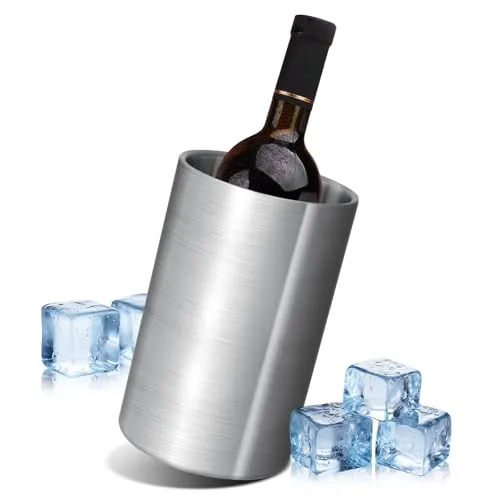 AiQInu 1.6L Flaschenkühler aus Doppelwandigen Edelstahl, Ø 12 cm, Höhe 19 cm, Einfach Zu Reinigen, Ideal für Alle Flaschen