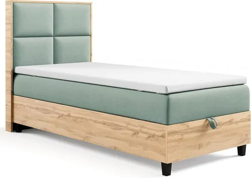 Best for Home Boxspringbett Trinity K-2 mit Bettkasten & Komfort Topper H3, 80x200 cm, Mintgrün - Hochwertiges Einzelbett mit Bettkasten und Komforttopper für optimalen Schlafkomfort. Perfekt für jedes Schlafzimmer, bietet eine stilvolle und praktische Lösung.