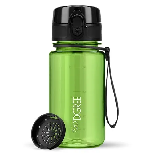 720°DGREE Kinder Trinkflasche 350ml “uberBottle“ crystalClear +Sieb - BPA-Frei, Auslaufsicher - Für Schule, Kindergarten, Mädchen & Jungs ab 3 Jahre - Kleine Wasserflasche - Leicht, Stoßfest