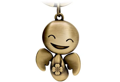 FABACH Schlüsselanhänger Schutzengel Happy mit Kleeblatt in gold von FABACH