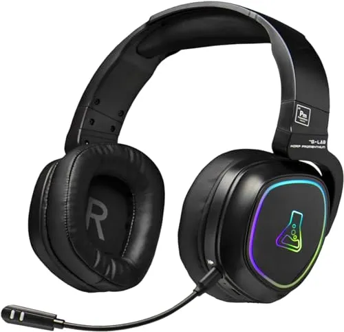THE G-LAB Korp Promethium - Kabelloses Gaming Headset für PS4/PS5/PC - Gaming-Headset mit geringer Latenz und RGB-Hintergrundbeleuchtung. Erlebe hochwertigen Stereo-Sound und optimalen Komfort für lange Sessions.