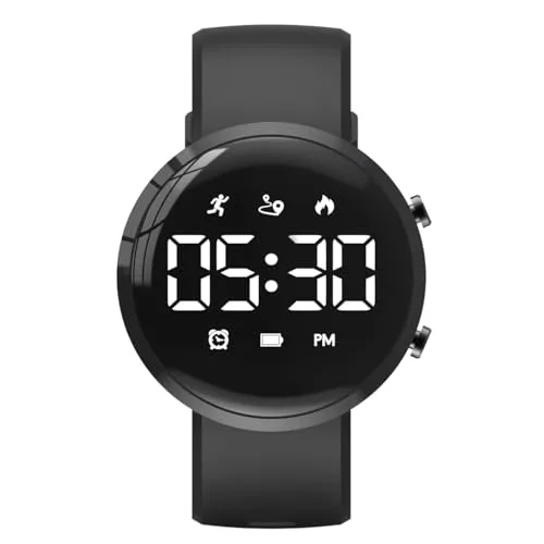 Produktbild Focwony Digitale Fitness-Tracker-Uhr für Kinder, wasserdichte Armbanduhr mit Schrittzähler/Distanz/Kalorien/Stoppuhr/Wecker, tolles Jungen, Mädchen, Kinder und Teenager (Schwarz)