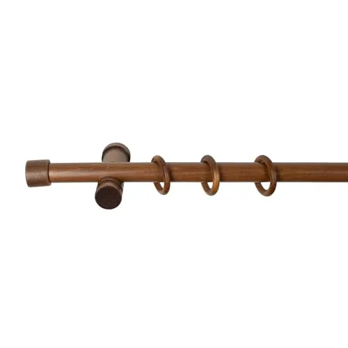 SN Deco - Stilgarnitur Gardinenstange Vorhangstange Cafiro, Holz, moderner Träger, 28 mm, 1-Lauf, Komplettset mit Ringen, 140 cm (Walnuss)