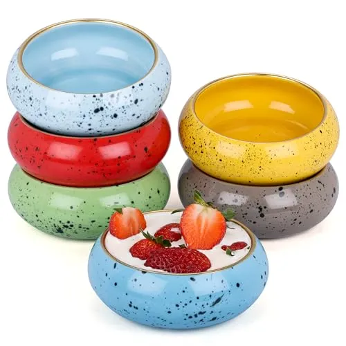 Belle Vous Keramikschalen Set 6 Stück - Bunte Dessertschalen für 6 Personen - Elegantes 6-teiliges Geschirrset aus lebensmittelsicherer Keramik, spülmaschinen- und mikrowellengeeignet. Ideal für Desserts, Snacks oder als dekorativer Blickfang.