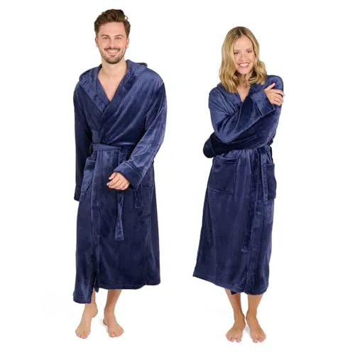 Blumtal Bademantel für Damen und Herren - kuschelig weicher Fleece-Bademantel mit Kapuze - Bademäntel in Größe XXXL, dunkelblau, mit zwei praktischen Fronttaschen und hochwertigem, atmungsaktivem Fleece für ein angenehmes Tragegefühl nach dem Duschen oder in der Sauna.