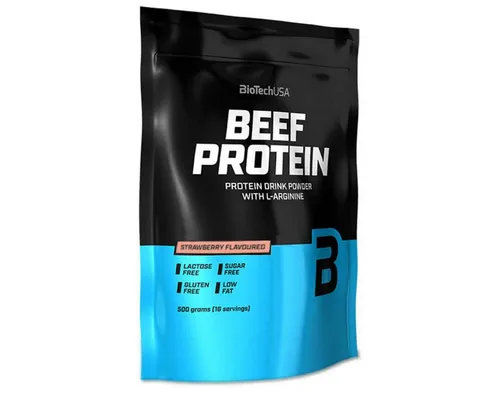 BioTech USA Beef Protein 500 g - Erdbeere - Protein Shake für Muskelaufbau mit hochwertigem Rindereiweiß, ideal für Sportler und Fitnessbegeisterte.
