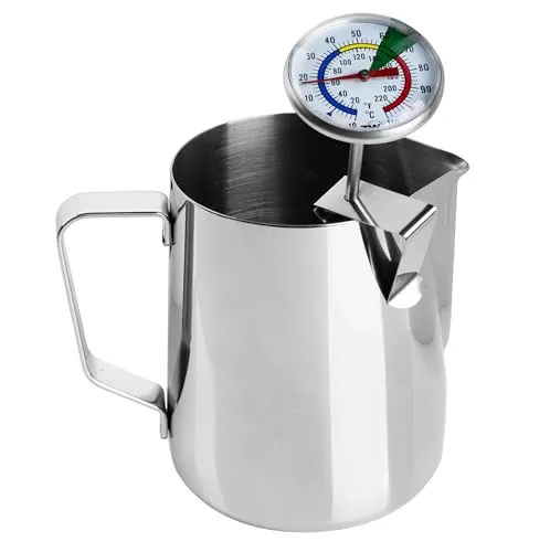 Milchthermometer und 600-ml-Milchkännchen für perfekten Barista-Kaffee, ideal für Milchkaffee, Cappuccino-Schaum