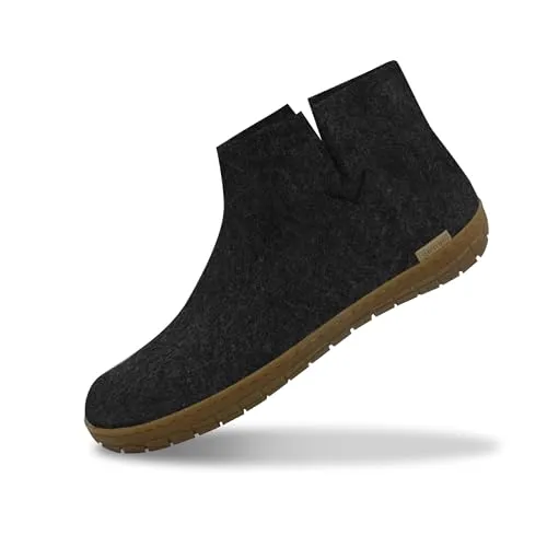 GLERUPS Damen und Herren Hausschuhe mit Gummisohle (Schwarz) - Bequeme Slipper-Stiefel aus 100% reiner Naturwolle, die optimalen Komfort und Feuchtigkeitsregulation bieten – ideal für drinnen und draußen.