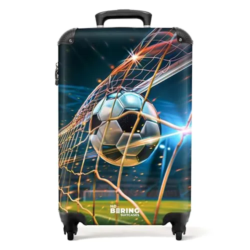 NoBoringSuitcases.com Kinderkoffer Fußball Dunkelblau - Kindergepäck: Leichter Handgepäck Koffer mit Fußball-Design, ideal für kleine Reisende – robust, umweltfreundlich und mit integriertem Zahlenschloss für maximale Sicherheit.
